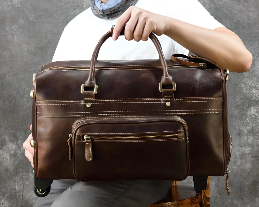 carry on leather duffle bag